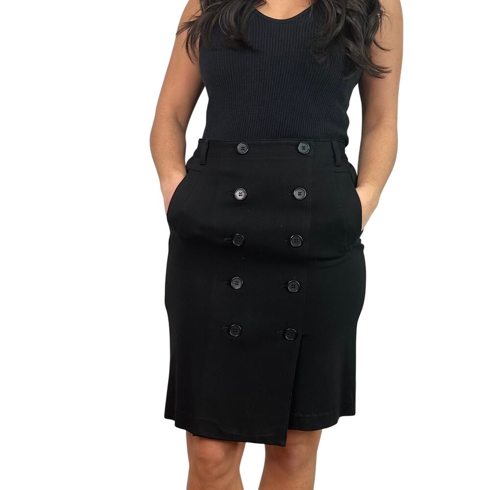 Ann Taylor Black Button Front High Rise Pencil Skirt
